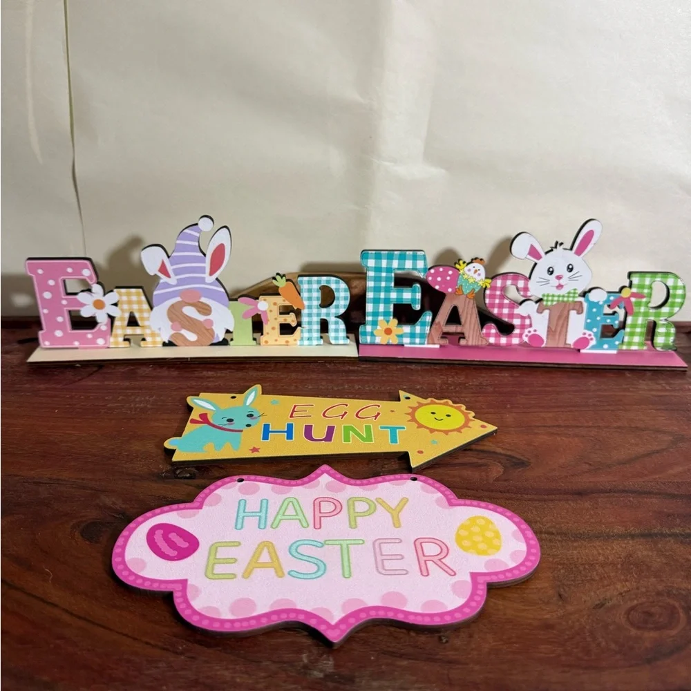 Easter party theme decoration bundle 4 Pc Decorate Stand sign Hanging Sign